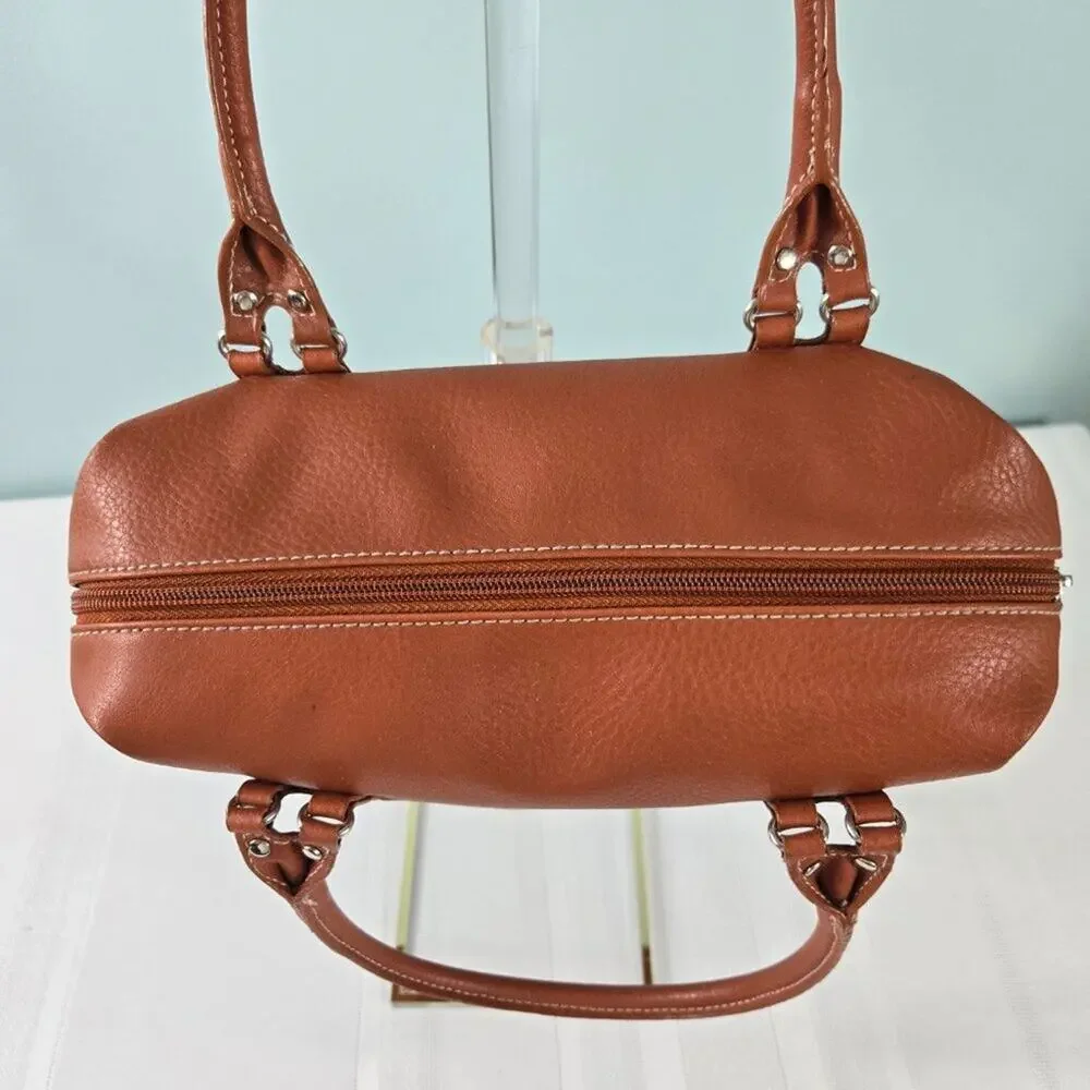 St Johns Bay Faux Leather Double Strap Burnt Orange Rust Satchel Purse Bag NEW